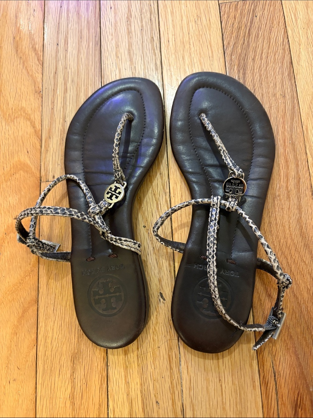 Tory Burch Black Leather Thong Sandals with Braided Silver-Tone Straps